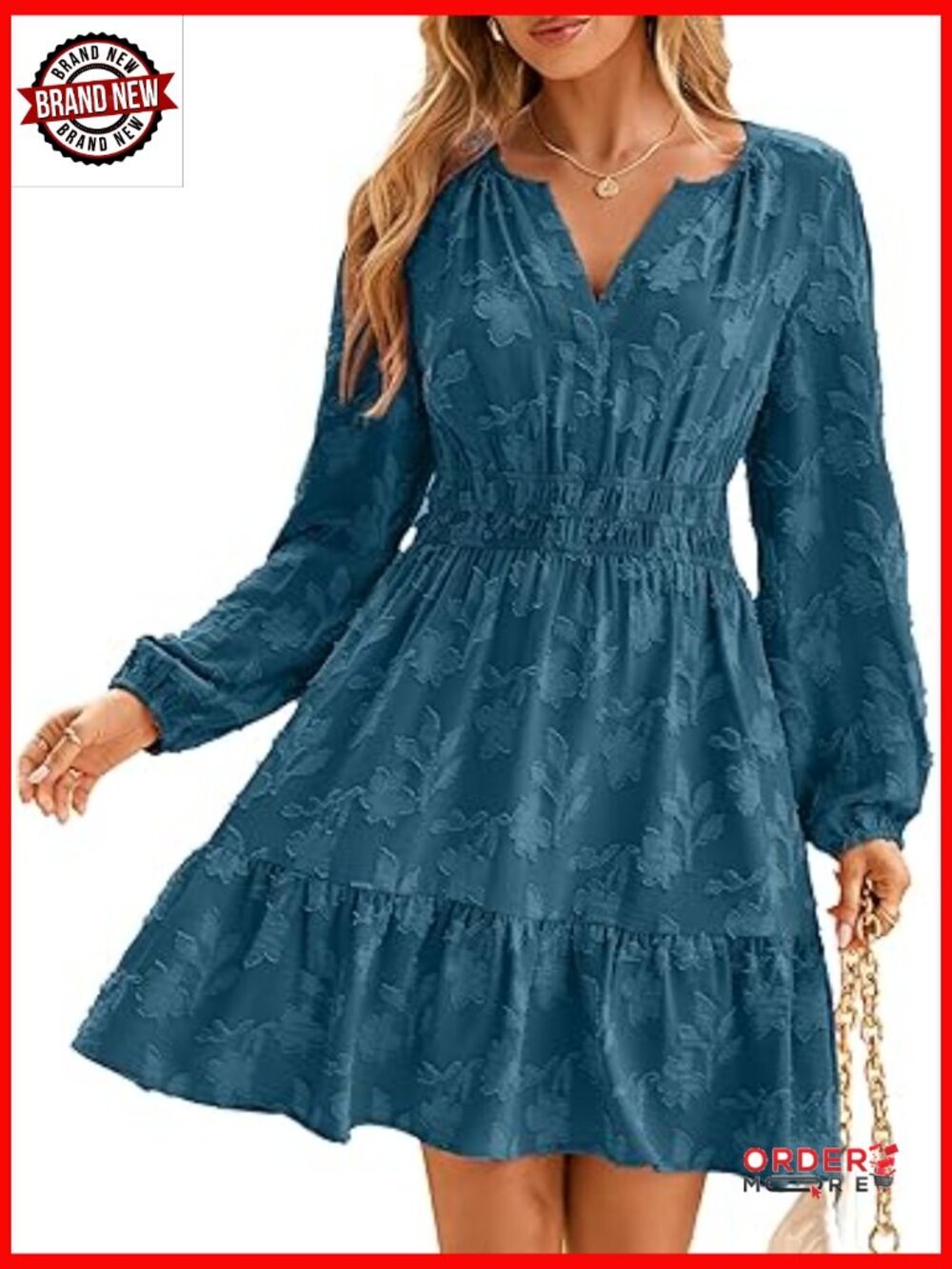 Long Sleeve Mini Dress Casual A Line Flowy Babydoll Short Dress with Pocket
